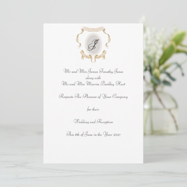 Logo Crest Monogram Casual Wedding Invitation (Standing Front)