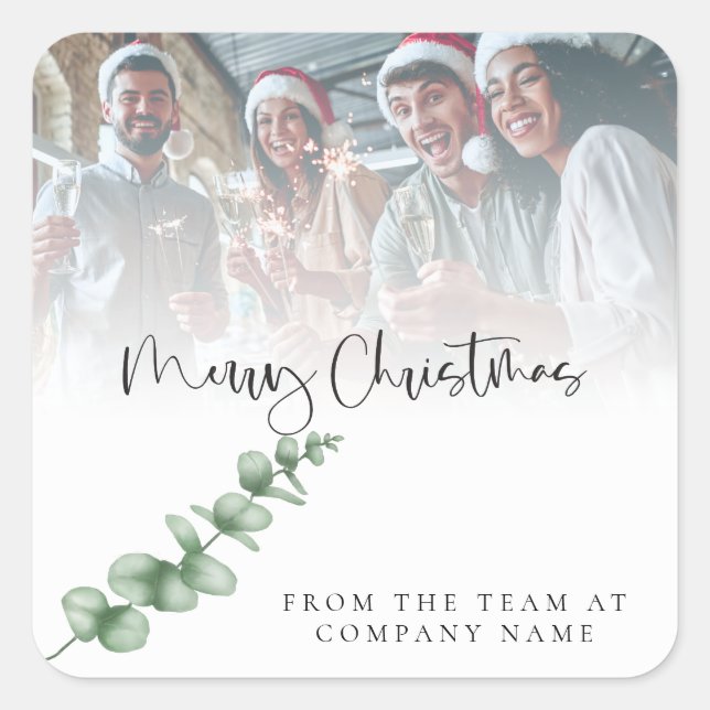 Logo Custom Photo Company Foliage Merry Christmas  Square Sticker (Front)