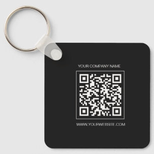 Logo, custom QR code  text double sided black  Key Ring