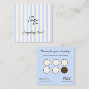 Logo Cute Blue & Ivory Stripes Bakery Loyalty Card