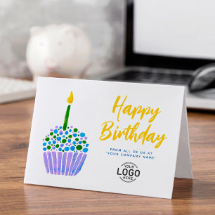 Logo Cute Purple Blue Green Cupcake Birthday Card