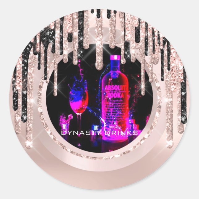 Logo Dynasty Drinks Event Lux Drips Rose Pink Classic Round Sticker (Front)
