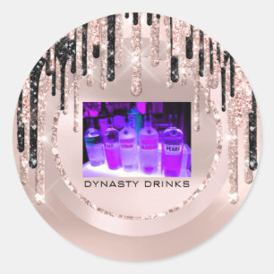 Logo Dynasty Drinks Event PurpleDrips Rose Glitter Classic Round Sticker