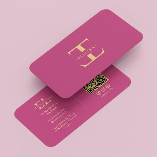 Logo E Monogram Modern Pink Gold Elegant Business Card