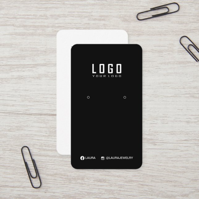 Logo Earring Display Card Social Media Black White (Front/Back In Situ)