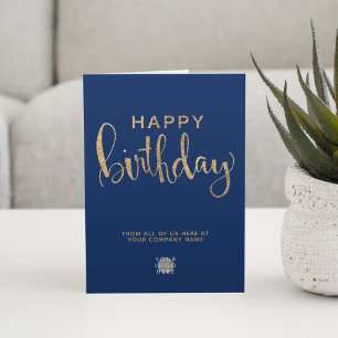Logo Elegant Faux Gold Navy Blue Happy Birthday Card