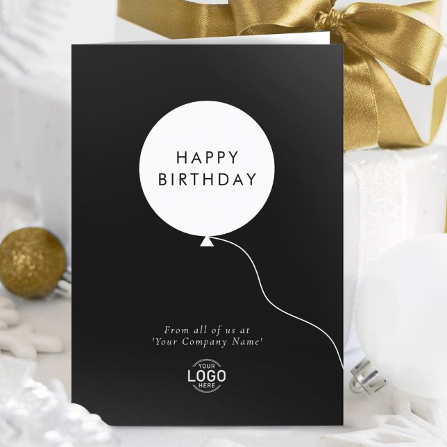 Logo Elegant Simple Black White Balloon Birthday Card (Creator Uploaded)