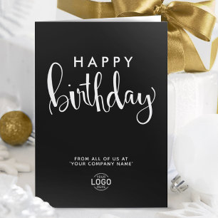Logo Elegant Simple Black White Happy Birthday Card