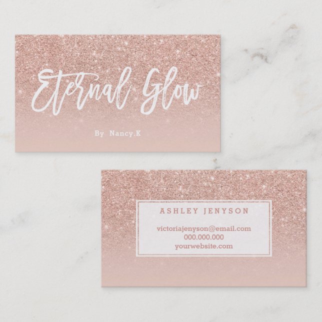 Logo elegant typography blush rose gold glitter business card (Front/Back)