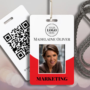 Logo Employee ID Photo QR Code Red Badge ID Badge