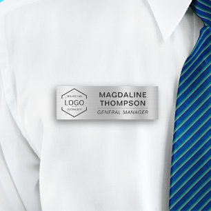  Logo Employee Job Title Metallic Silver Colour Name Tag
