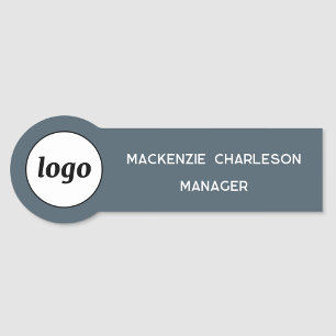 Logo Employee Staff Magnetic or Pin Name Tag Gray