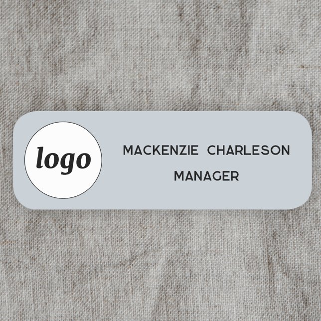 Logo Employee Staff Powder Blue Business Name Tag (Simple logo with custom text business branding promotional powder blue name tag badge)