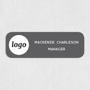 Logo Employee Staff Slate Grey Magnetic or Pin Name Tag