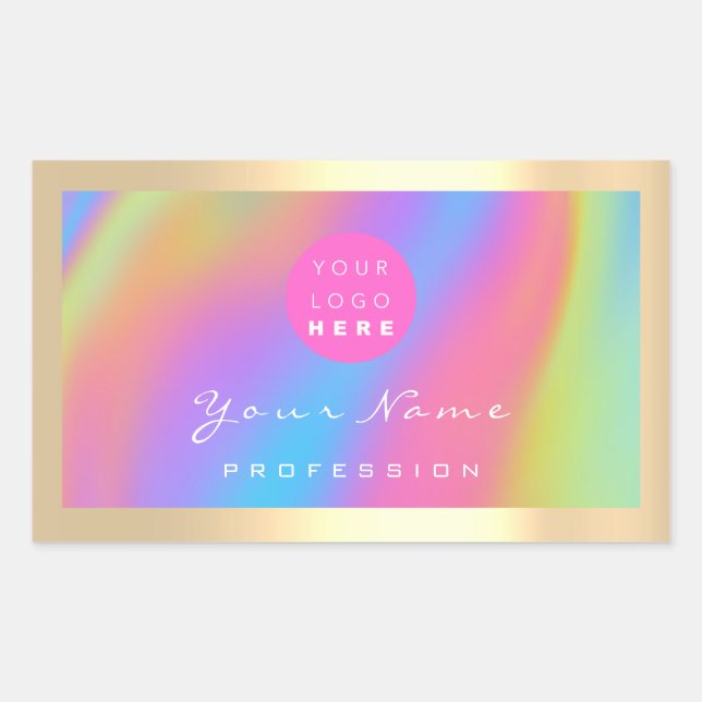 Logo Eyelash Makeup Hair Nails Holograph Golden  Rectangular Sticker (Front)