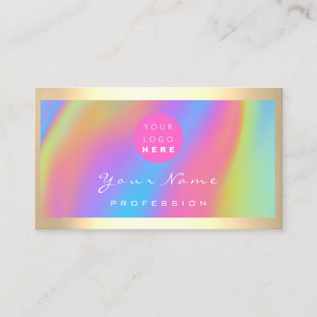 Logo Eyelash Makeup Hair Nails Holograph Unicorn Business Card (Front)