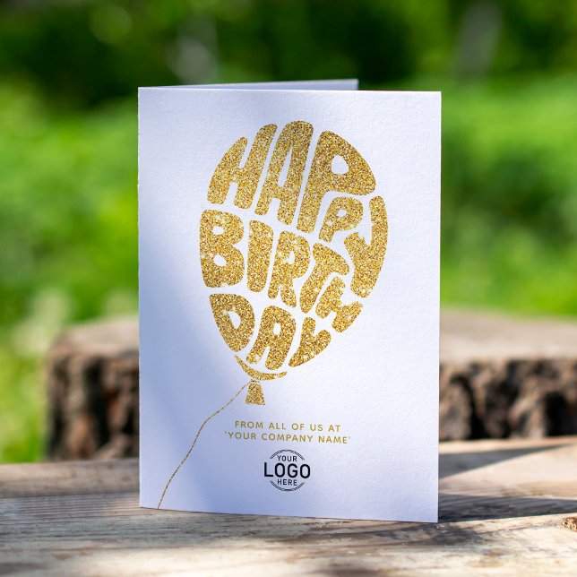 Logo Faux Gold Glitter Lettering Business Birthday Card (Creator Uploaded)