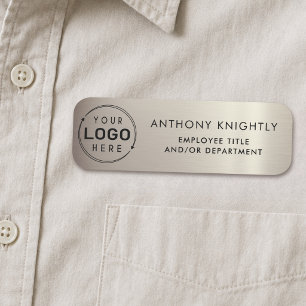 Logo Faux Metallic Pewter Plastic Name Tag