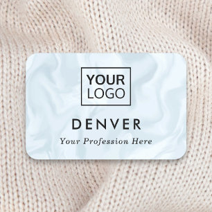 Logo first name and title pale blue grey marbled tag