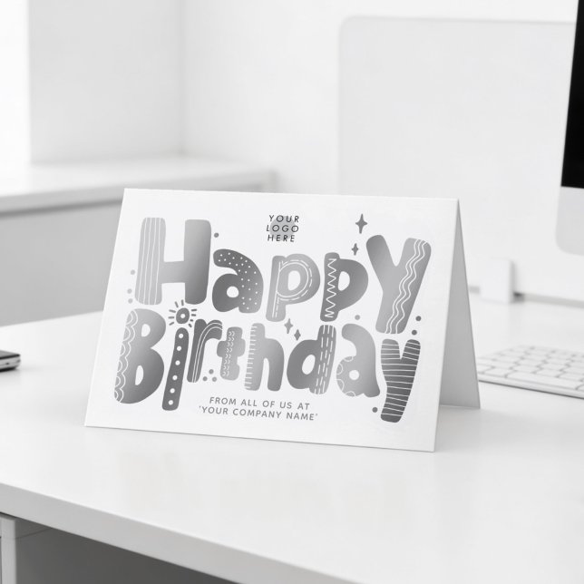 Logo Fun Playful Faux Silver Handwritten Birthday Card (Creator Uploaded)