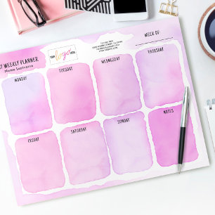 Logo Girly Pink Purple Watercolor Weekly Planner Notepad