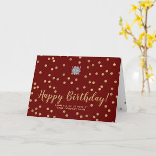 Logo Glitter Gold Confetti Burgundy Happy Birthday Card