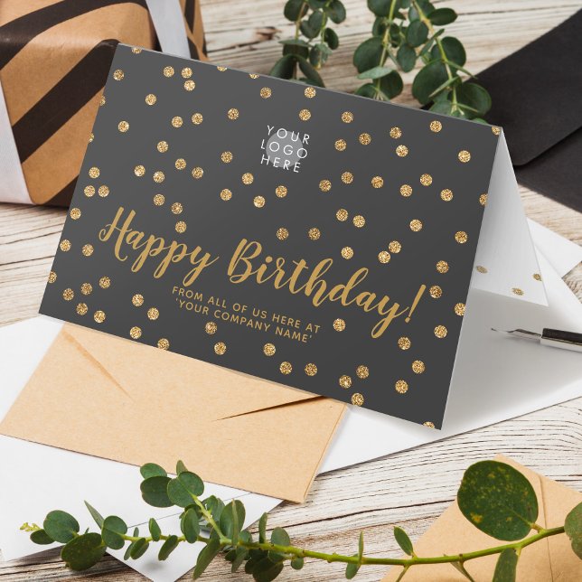 Logo Glitter Gold Confetti Dark Grey Birthday Card (Creator Uploaded)