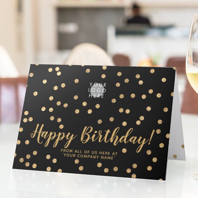 Logo Glitter Gold Confetti Group Business Birthday Card (Creator Uploaded)