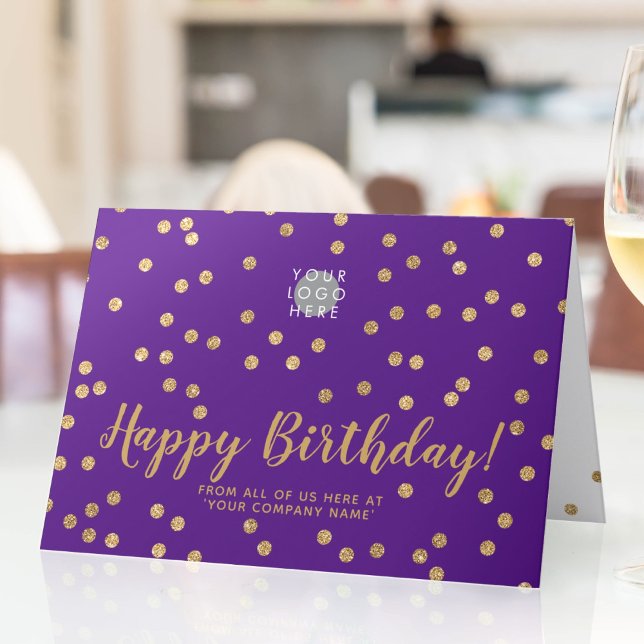 Logo Glitter Gold Confetti Indigo Purple Birthday Card (Creator Uploaded)
