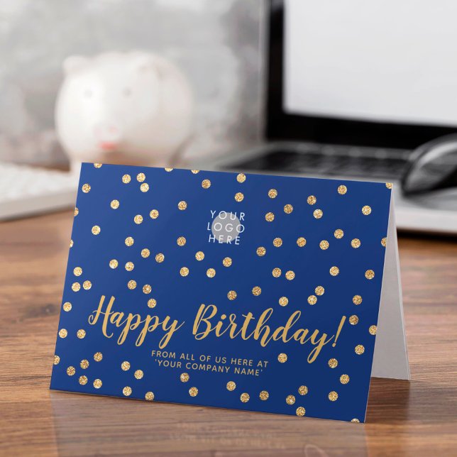 Logo Glitter Gold Confetti Navy Blue Birthday Card (Creator Uploaded)