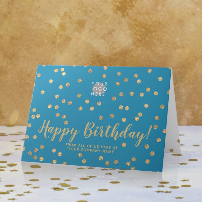 Logo Glitter Gold Confetti Teal Blue Birthday Card (Creator Uploaded)