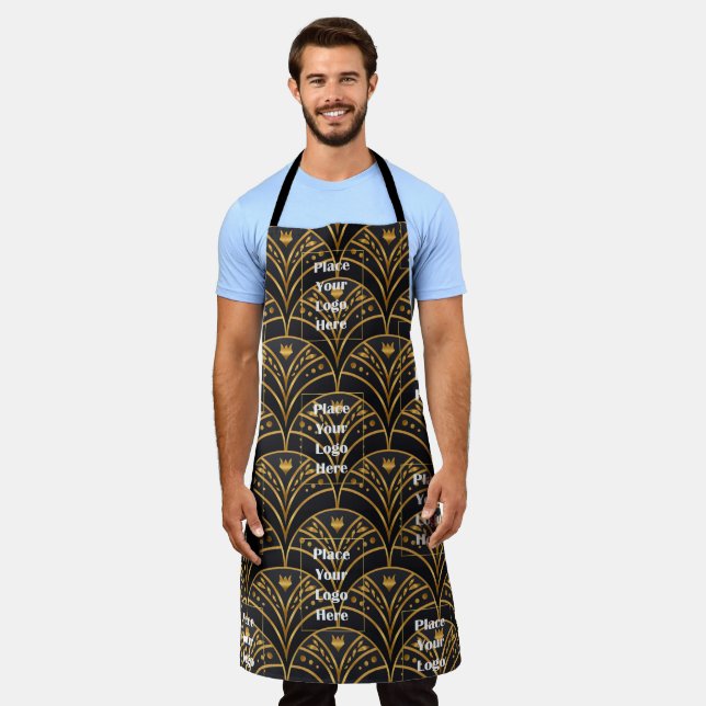 Logo Gold Black Art Geometric Pattern Personalise Apron (Worn)