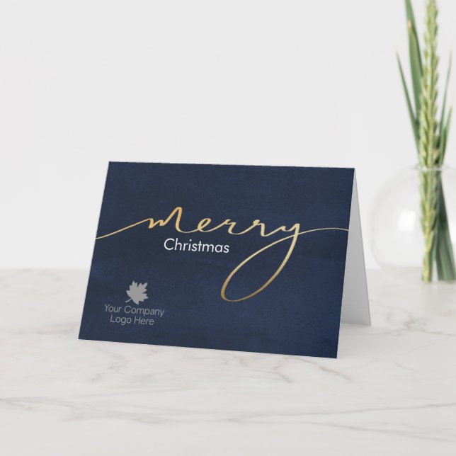 Logo Gold Joy Script Holiday Corporate Card (Front)