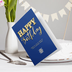 Logo Gold Lettering Business Birthday Navy Blue Card