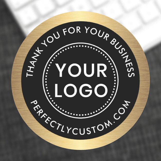 Logo golden gradient border business thank you classic round sticker (Creator Uploaded)
