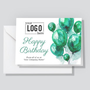 Logo Green Watercolor Balloons Business Birthday Card