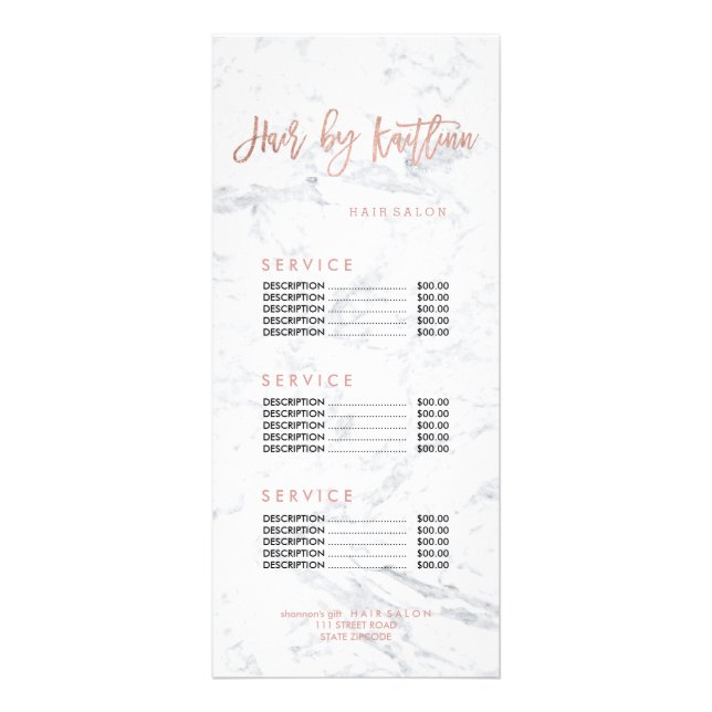 logo hair faux gold marble price list 2 rack card (Front)