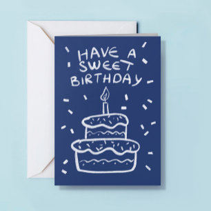 Logo Hand Drawn Cake With Candle Sweet Birthday Card