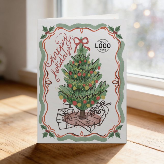 Logo Hand Drawn Charming Christmas Tree Business Holiday Card (Creator Uploaded)