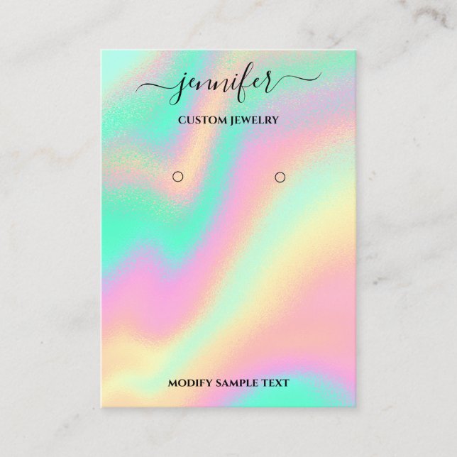 Logo Handmade Jewellery Card Holographic Mint (Front)