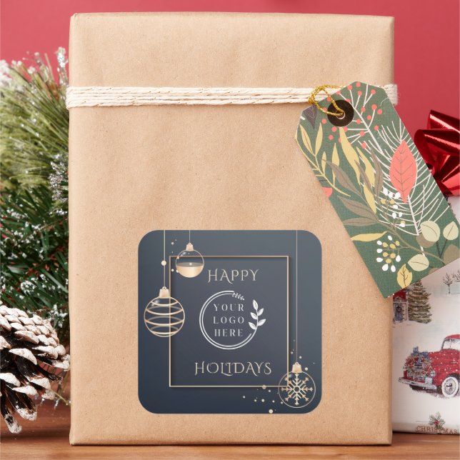 Logo Happy Holidays Christmas Corporate Modern Squ Square Sticker (Holiday)