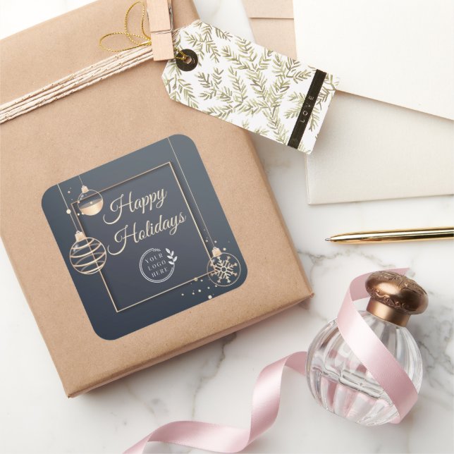 Logo Happy Holidays Christmas Corporate Modern Square Sticker (Gifting)