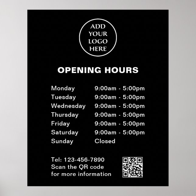 Logo Here Store Hours Corporate QR Code Company Poster (Front)