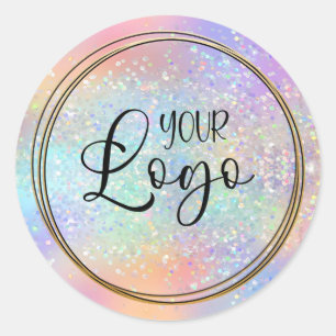 Logo Holographic Glitter Rainbow Ombre Glam Classic Round Sticker