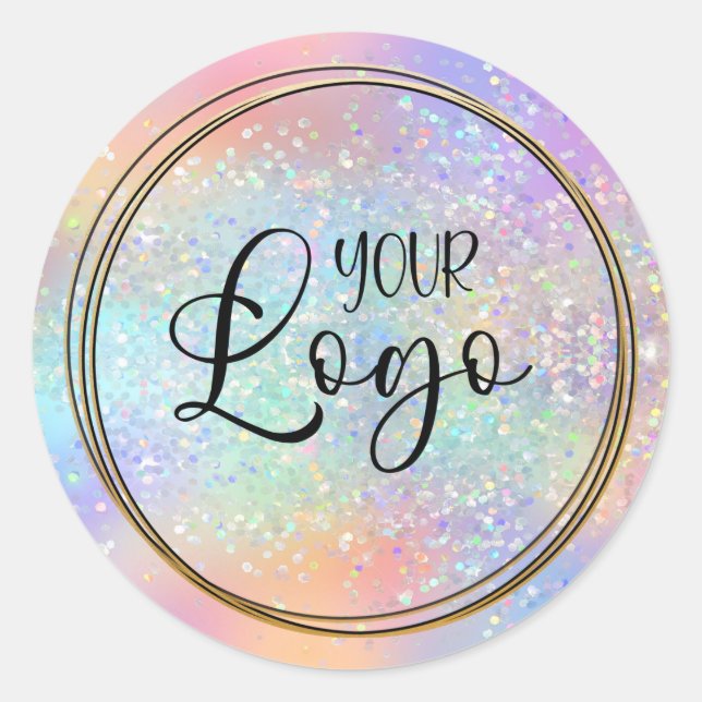  Logo Holographic Glitter Rainbow Ombre Glam Classic Round Sticker (Front)
