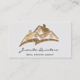 Logo House Real Estate Agent Professional Grey Business Card