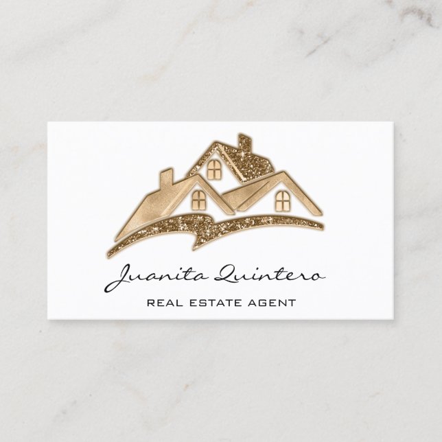 Logo House Real Estate Agent Professional White Business Card (Front)