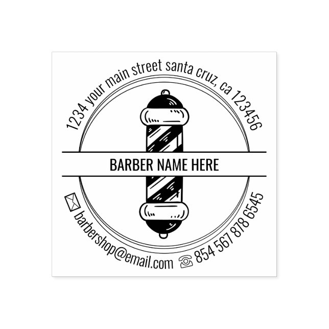 Logo Icon Male Hairdresser Barbershop Pole Rubber Stamp (Imprint)