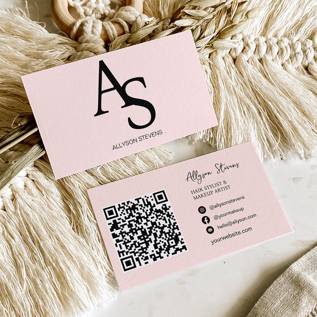 Logo initials Bush pink hair makeup qr code Business Card (Creator Uploaded)