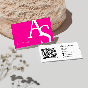 Logo initials neon pink bold makeup qr code business card